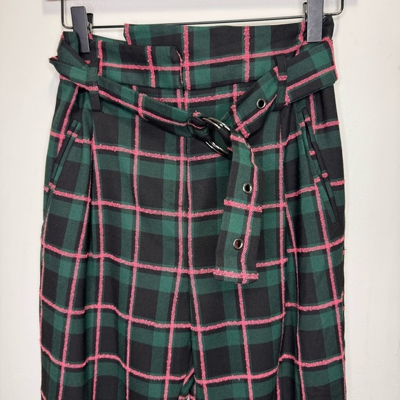 Topshop Plaid Check Paperbag Waist Belted Trouser Size 4 - Picture 4 of 13